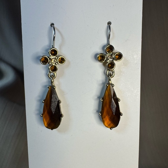 Faceted Honey Colored Briolette Agate Earrings with Smaller Bezel Set Stones